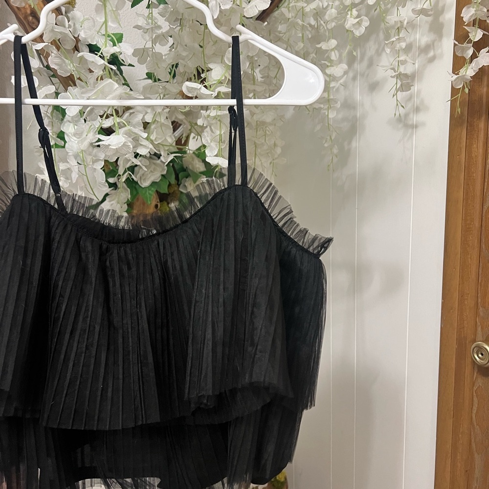 Anthropologie Black Layered Pleated Tulle Tank Top - Picture 6 of 9